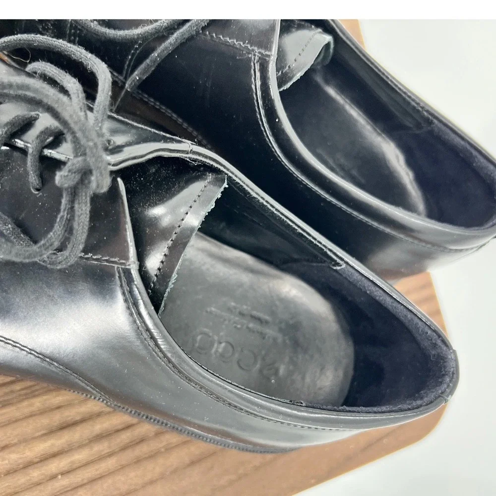 ECCO Mens Black Leather Derby Shoes Lace Up Shock Point Dress Shoes Size 42